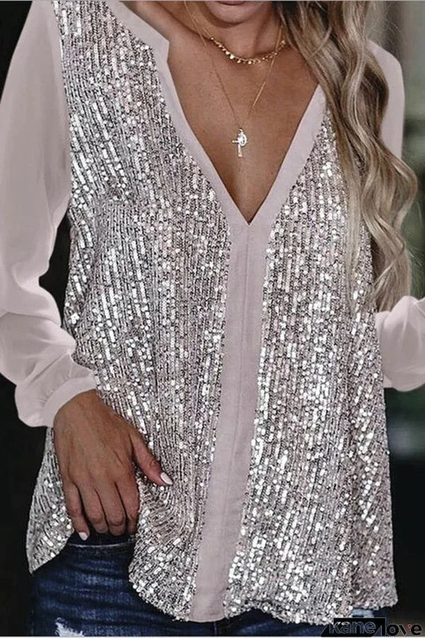 Beautiful Surprise Sequin Contrast Loose Blouse