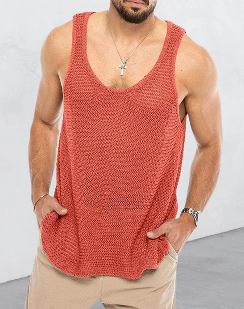 Wongn Wongn Spring And Summer Men's Casual Top Tank Top Sleeveless Knit Pure Color Men's Sweater Vest