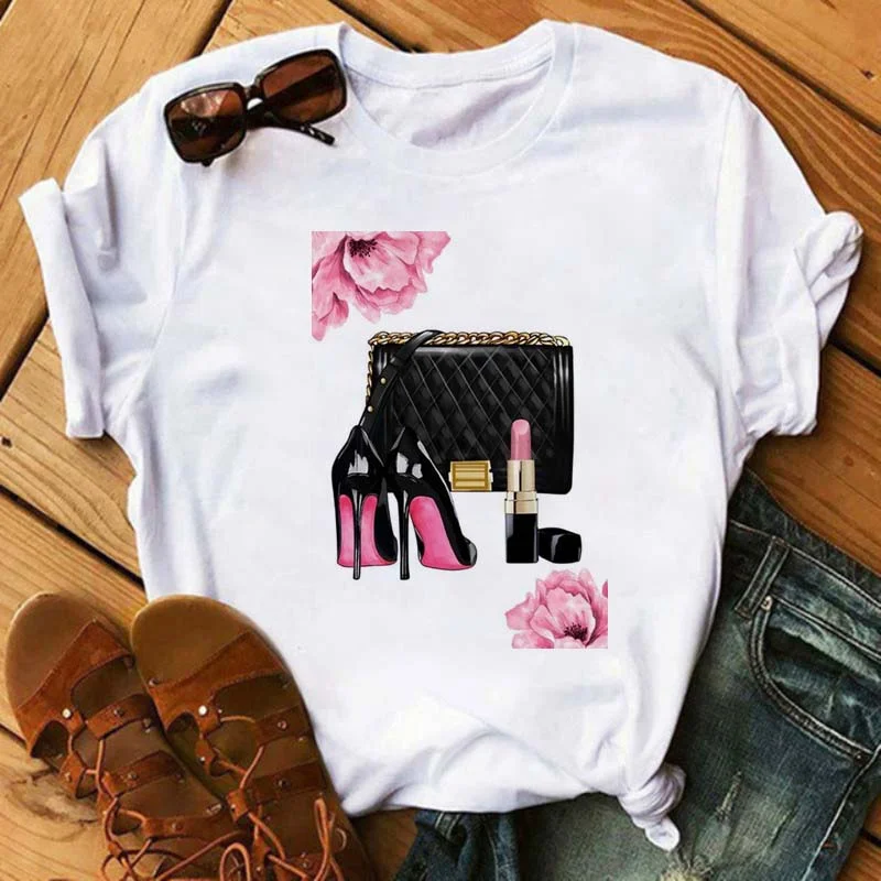Cute Cat In Red High-heeled Printed Women T Shirts Casual Short Sleeve O-neck T-shirt Christmas Tshirts Tees Female Tops