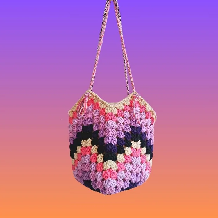 Lulusnow Handmade Multicolor Casual Travel Beach Crochet Tote Bag Summer Shoulder Bag 