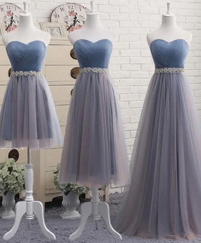 Simple Gray Blue Tulle Prom Dress, Bridesmaid Dress