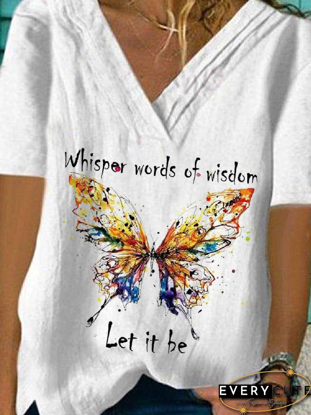 White Floral-Print Casual Cotton-Blend Tops