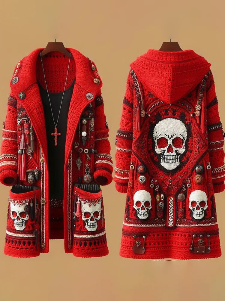 VChics Women's Mariachi Day Of The Dead Skull Pattern Cardigan Sweater