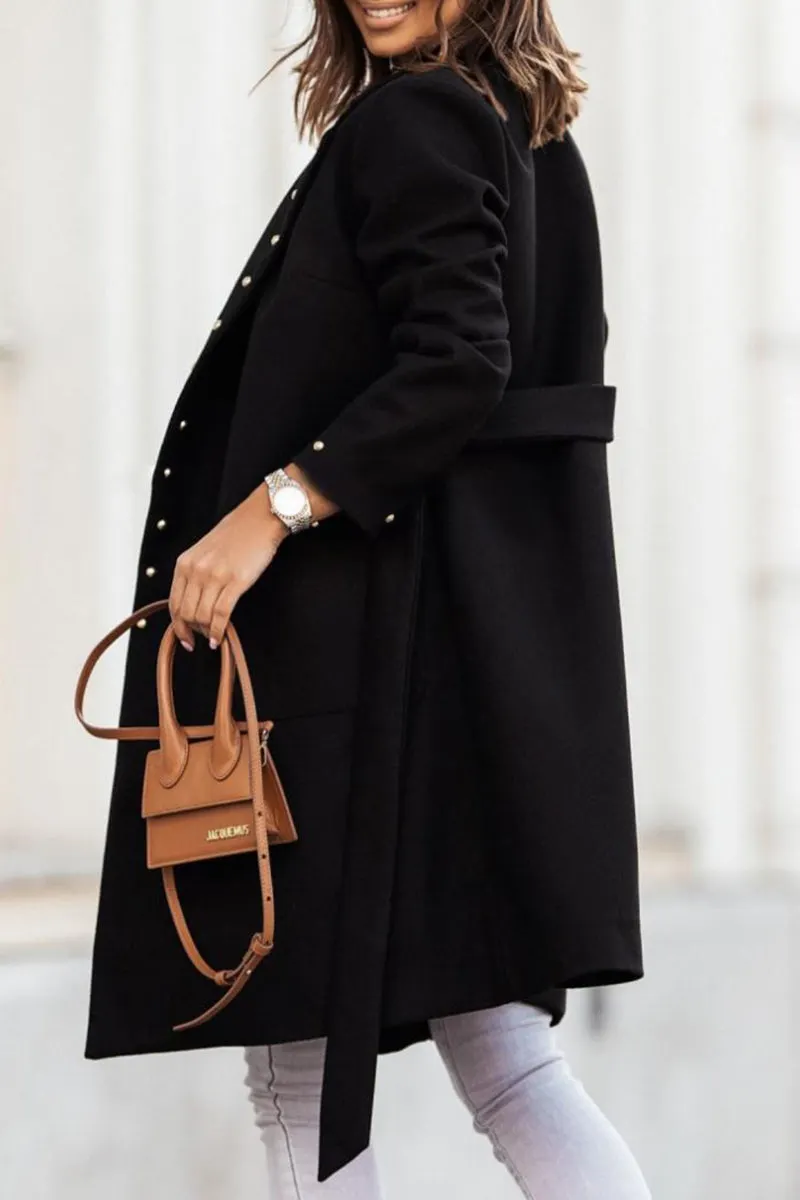 Elegant Solid Rivets Pocket Buttons Turn-back Collar Outerwear