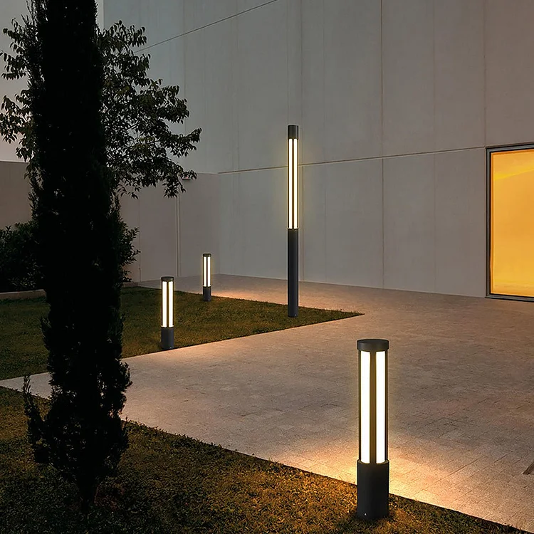 Cylinder Shaped LED Black Modern Outdoor Post Lights Pole Lamp Path Lights - Appledas