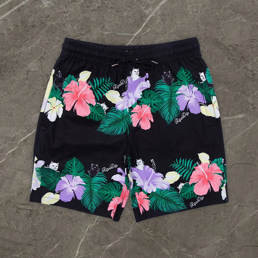 Trendy retro printed casual beach shorts