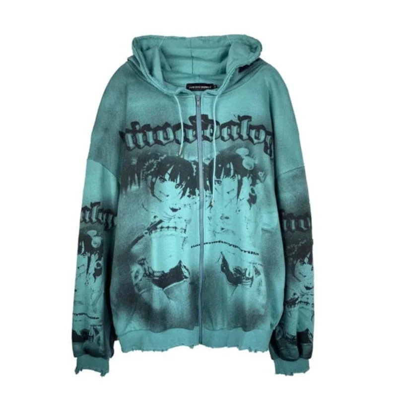 Harajuku Vintage Oversize Hoodies Jackets Y2K Women Autumn Zip Up Long Sleeve Loose Sweatshirt Coat E-girl Gothic Female Clothes
