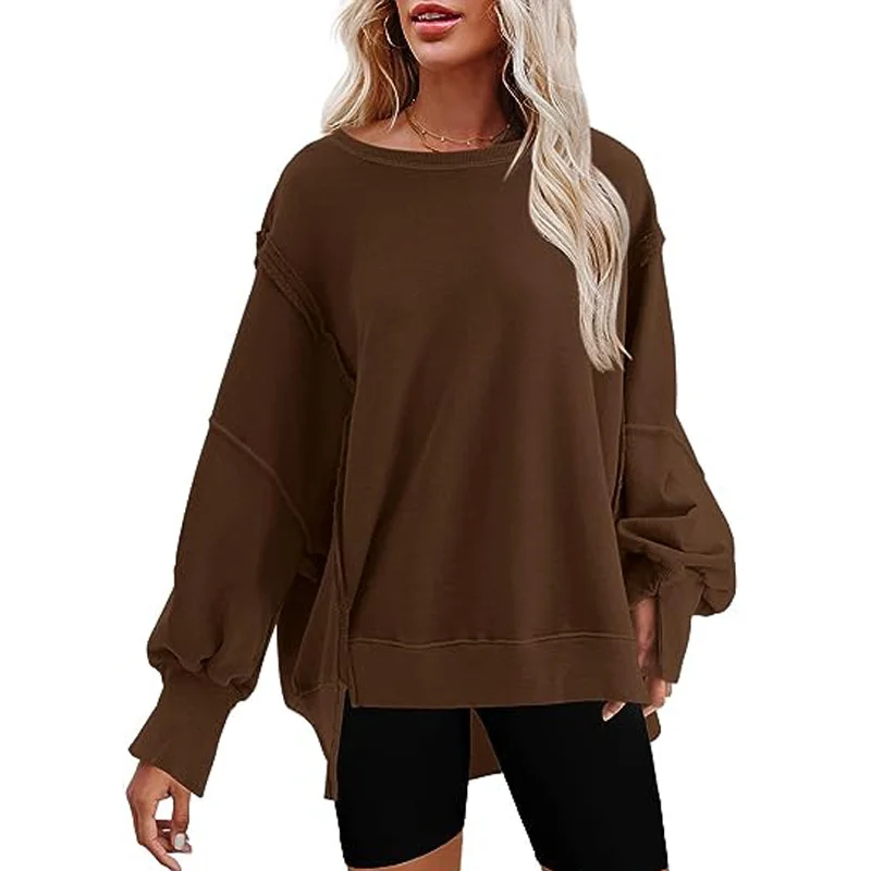 Nigikala Nigikala Women's Clothing 2025 Autumn And Winter New Women's Large Round-Neck Sweatshirt Side Open Fork Long-Sleeved Sweater