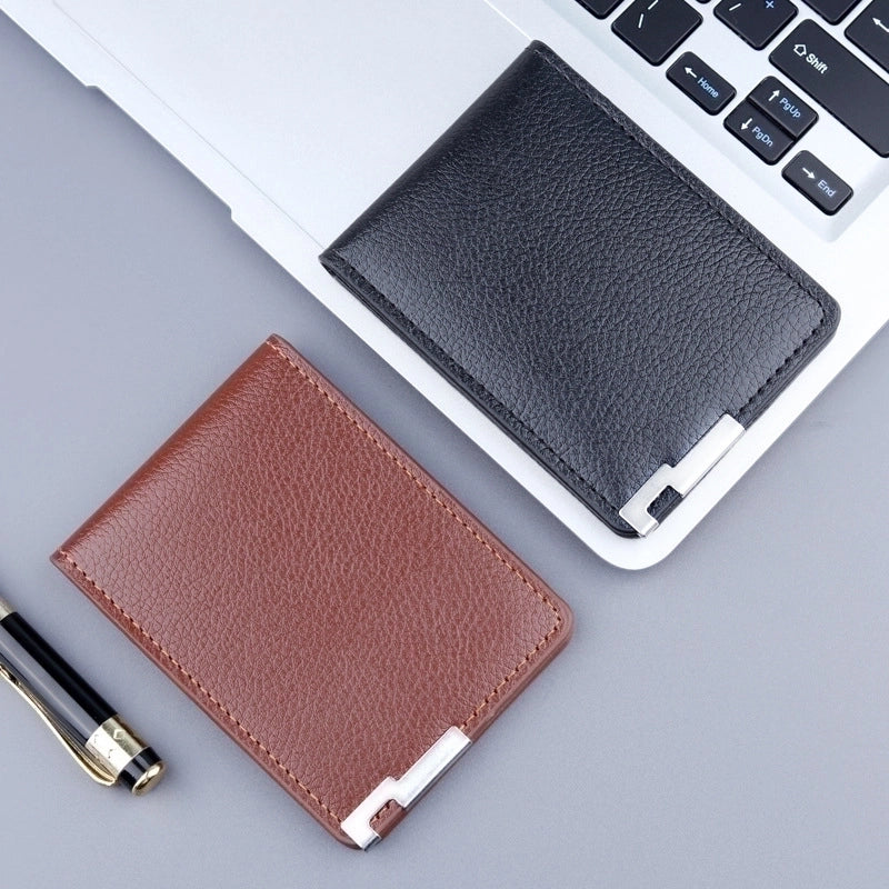 Men’s Solid Color Pu Leather Open Card Holders