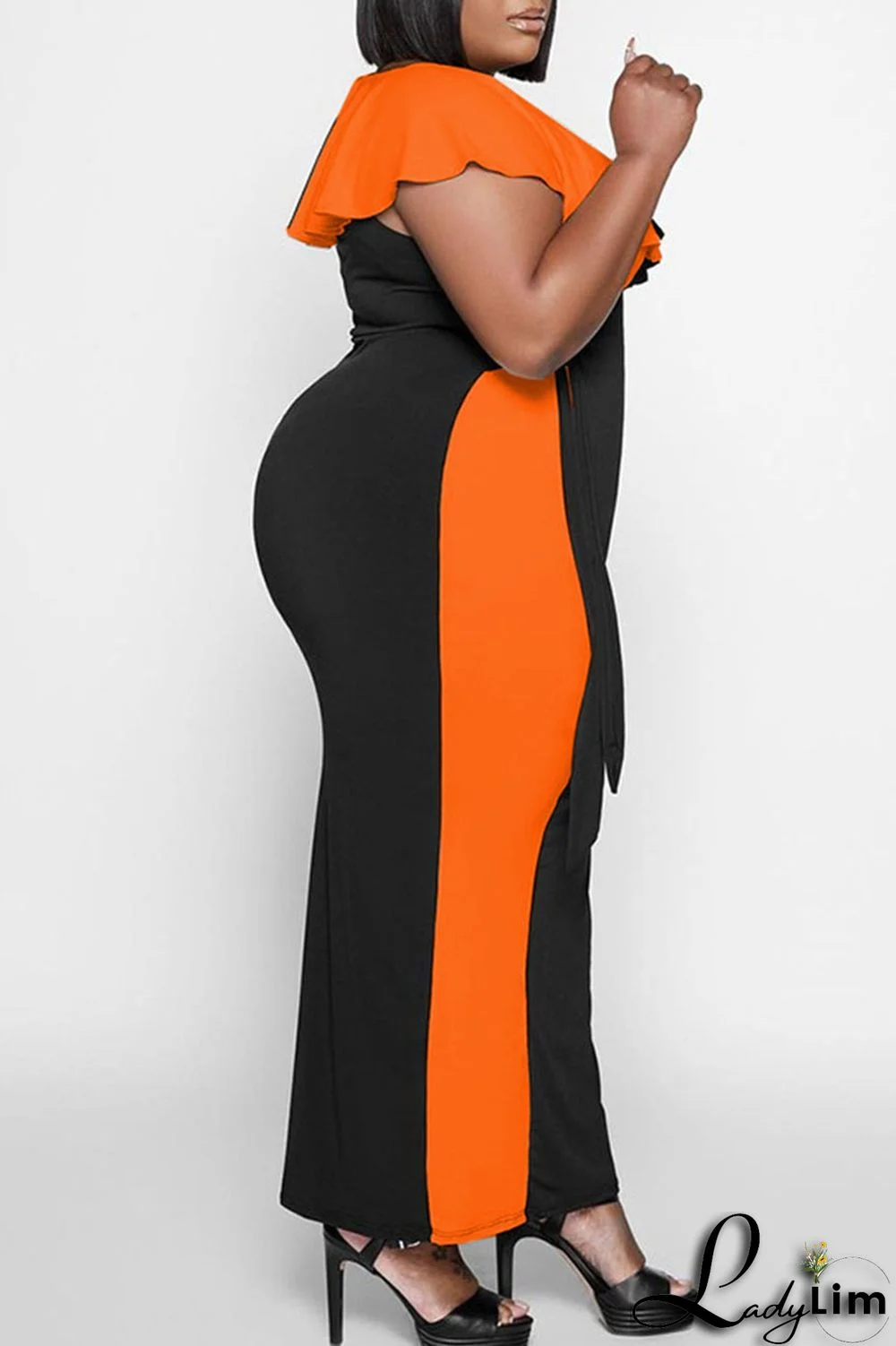 White Casual Solid Split Joint Flounce V Neck Plus Size Dresses