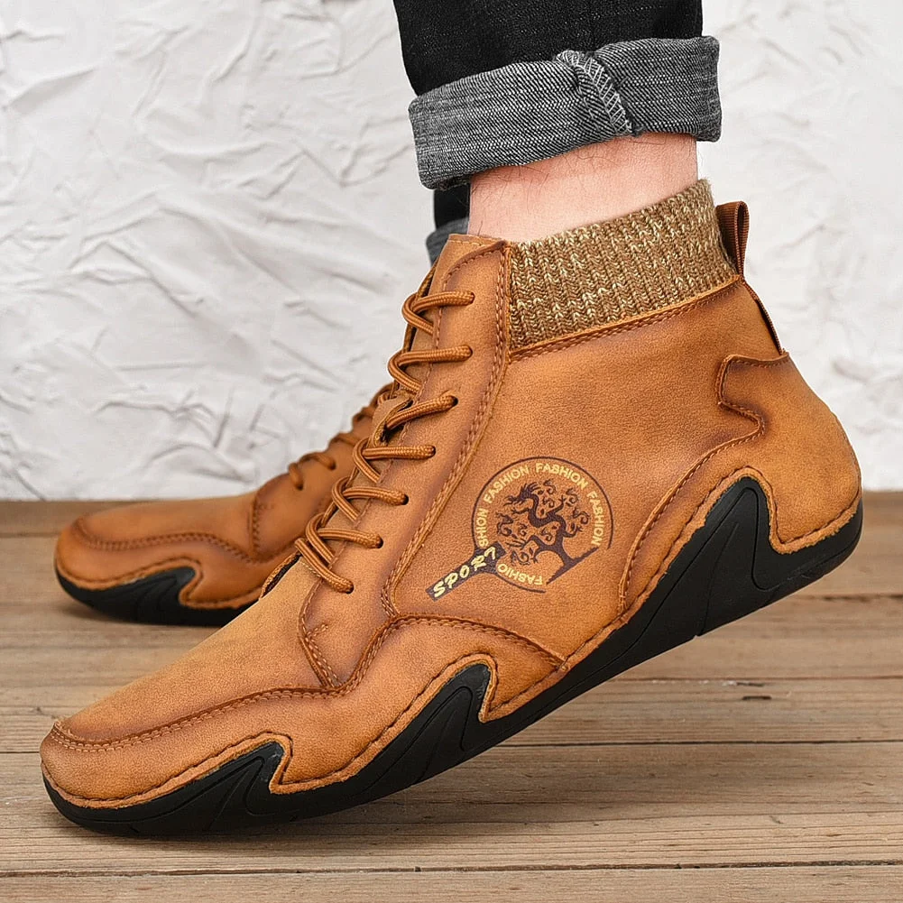 Classic Winter Men's Boots Warm Thick Plush Men's Snow Boots Outdoor Waterproof Men Western Boots Suede Men Motorcycle Boots