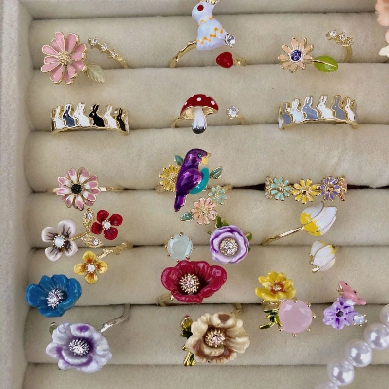 Copper Inlay Flower Pearl Rings