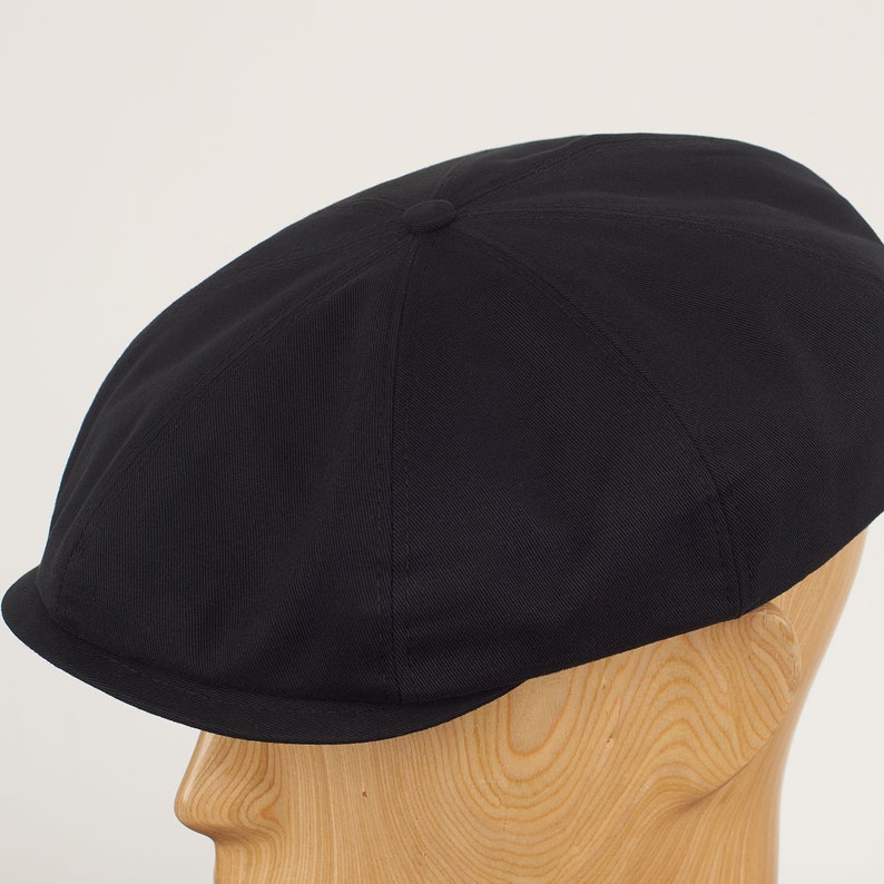 SHELBY Cotton 8 Panels Newsboy Apple PEAKED  Cap Bandit Hooligan Ivy Large Crown Hat Vintage Gangster Summer Spring Light Airy BLACK