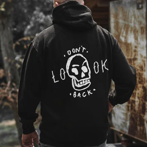 Don't Look Back Skull Print Basic Hoodie - Krazyskull