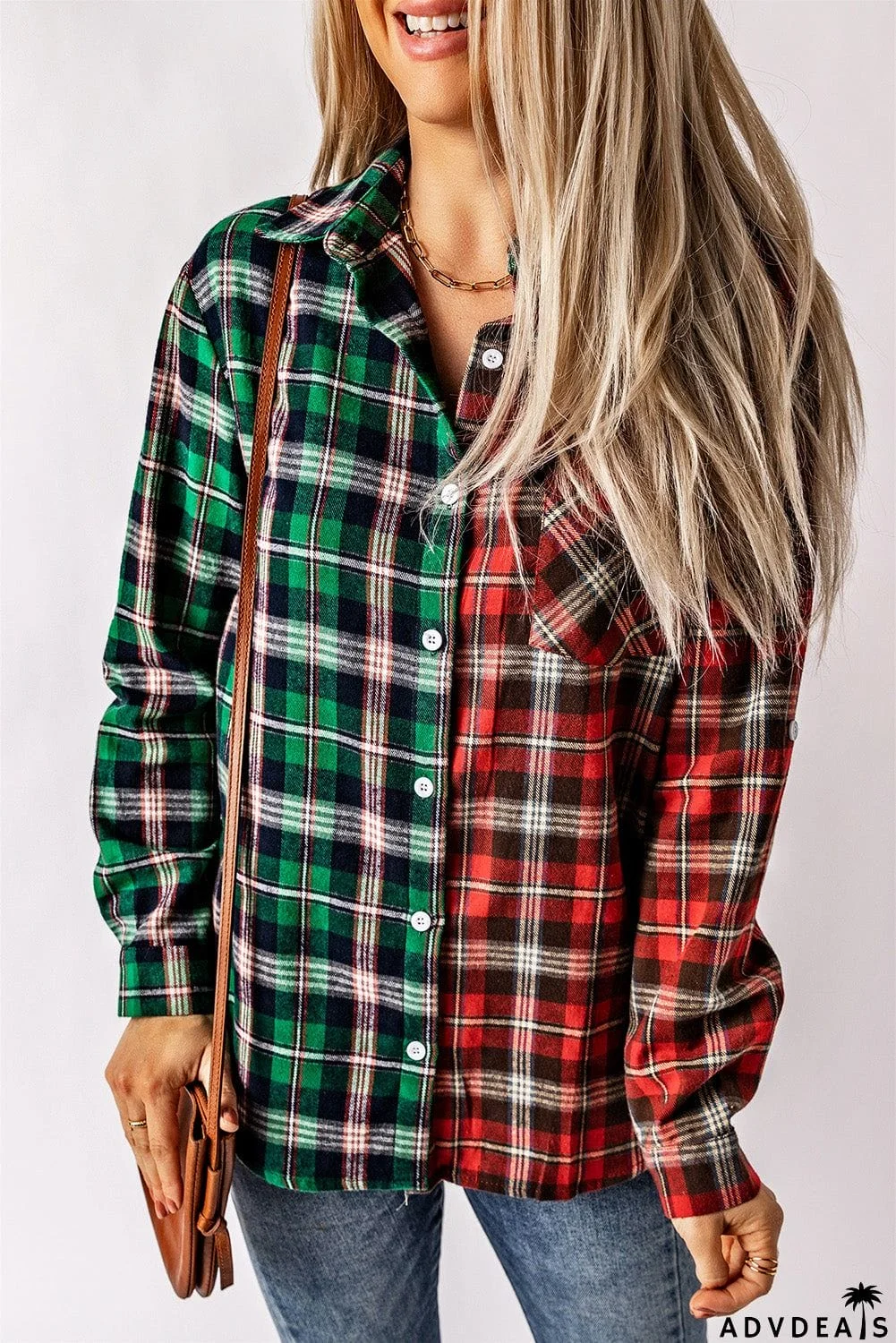 Plaid Collared Neck Long Sleeve Shirt