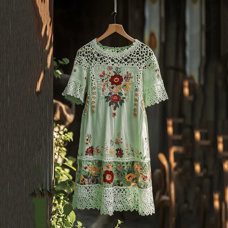 Round Neck Lace Falred Dress main image 0