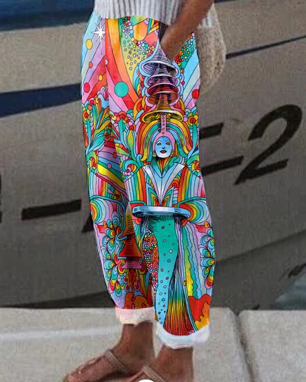 🔥kukelife🔥Hippie Buddha Print Loose Pocket Casual Pants