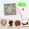 Wooden DIY White Cat Diamond Painting Kit Note Box with 160 Papers for Office
