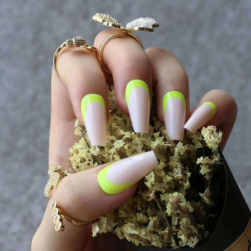 Gel Exquisite French Coffin Baby nude Acrylic nails salon 24pcs Baby pink Fake nails ballet UV glossy reuseull wholesale droship-Nail Inspo