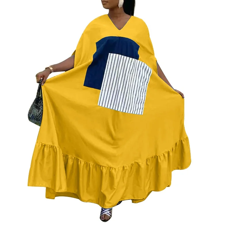 Holiday Patchwork Dress 2022 VONDA Women Vintage Maxi Dress Beach Sundress Casual Loose Half Sleeve Holiday Vestidos Oversized