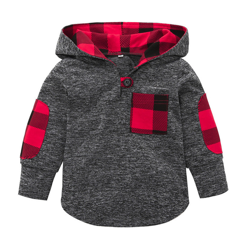 High quality Toddler Baby Boy Girl Plaid Hoodie Pocket Sweatshirt Pullover Tops Warm Clothes Lattice Stitching Tops-Mayoulove