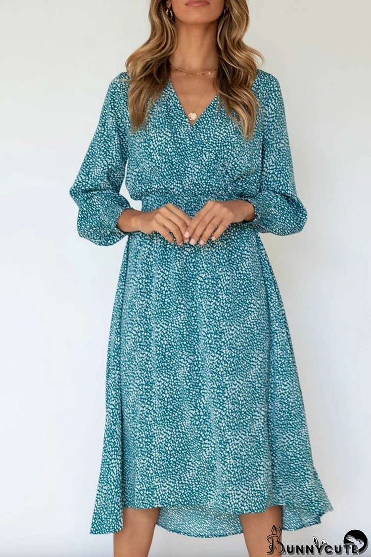 Elegant Print Split Joint V Neck Dresses