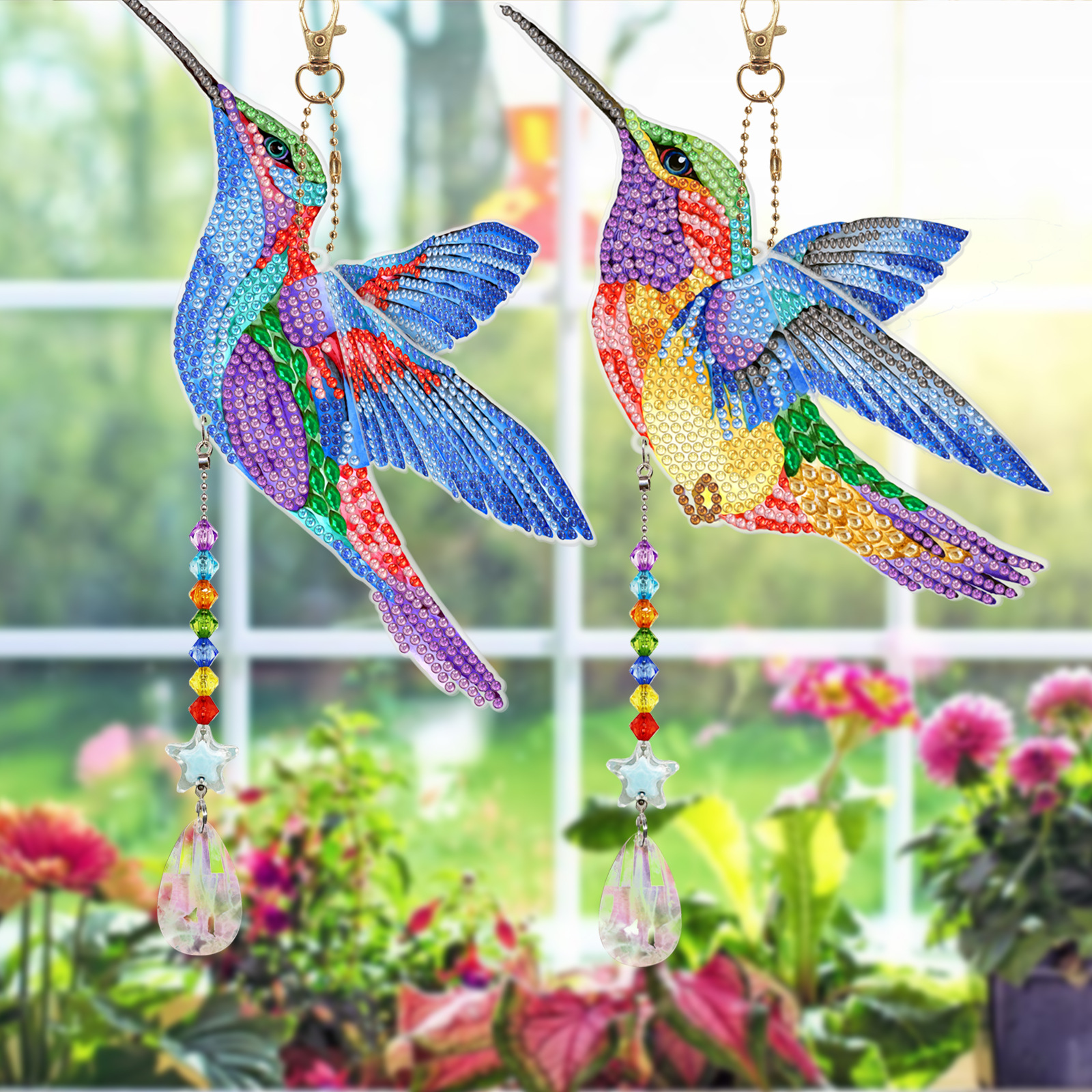 Diamond painting DIY hummingbird animal style dot diamond double-sided pendant keychain wind chime diamond painting wholesale