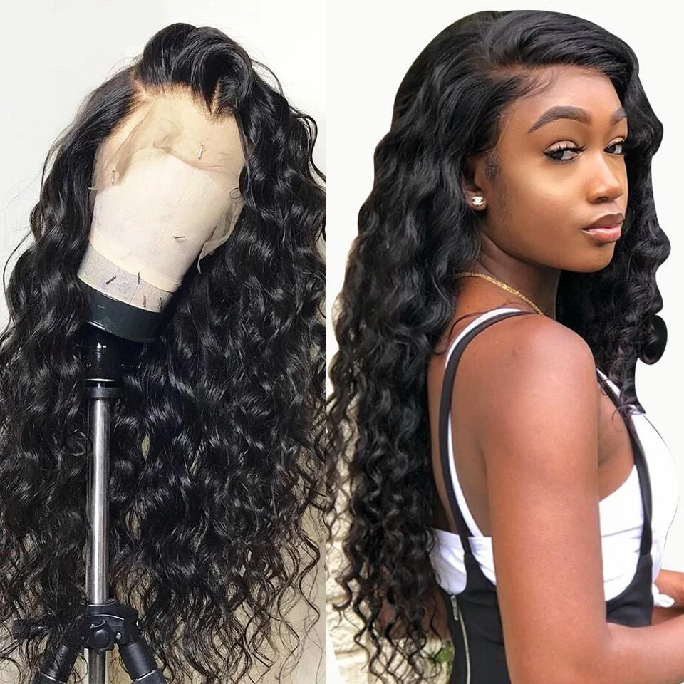 ELCNEPAL® | Brazilian High-Density Hair Black Color Water Wave Lace Front Wig ELCNEPAL