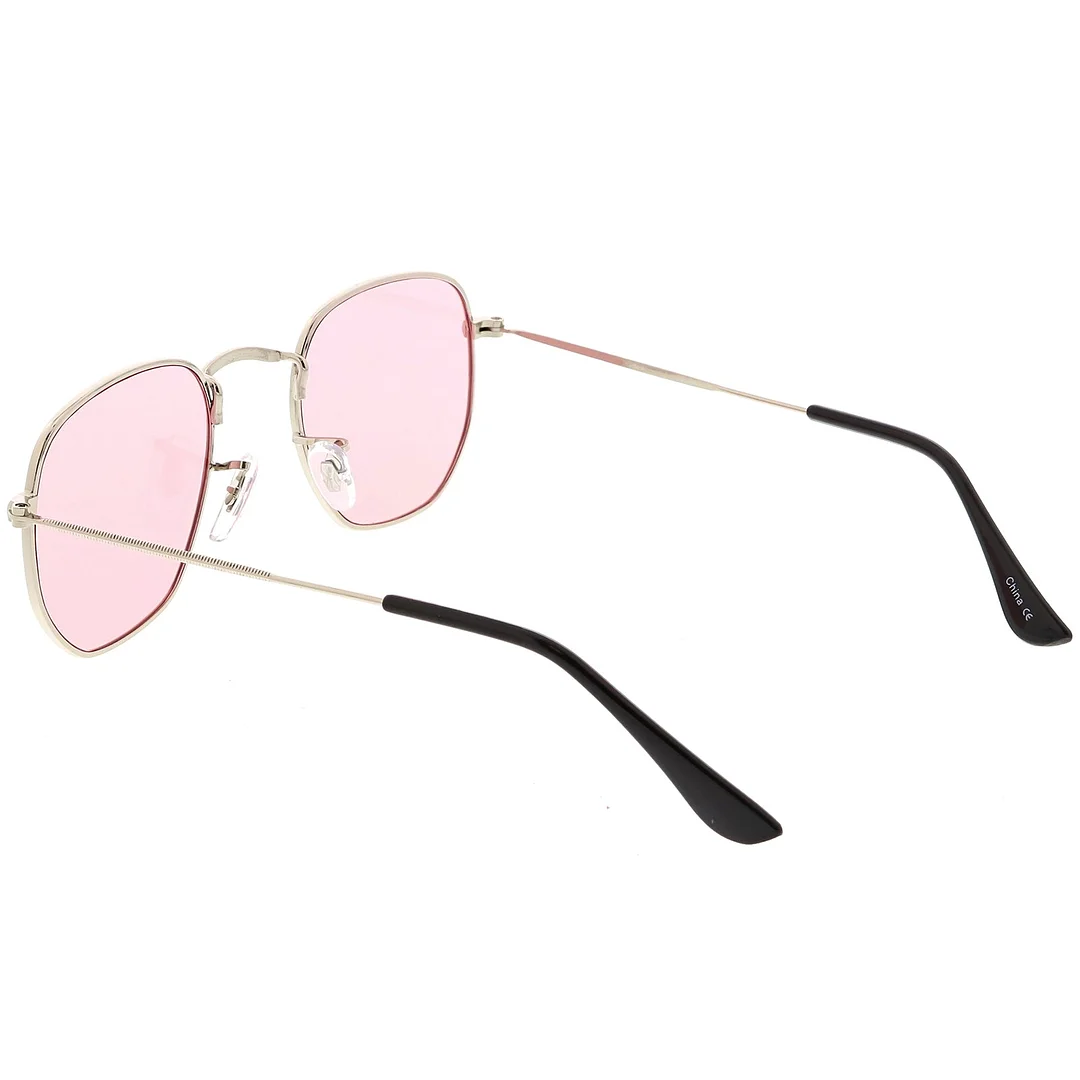 Modern Geometric Hexagonal glasses Metal Slim Arms Colored Tinted Flat Lens 51mm