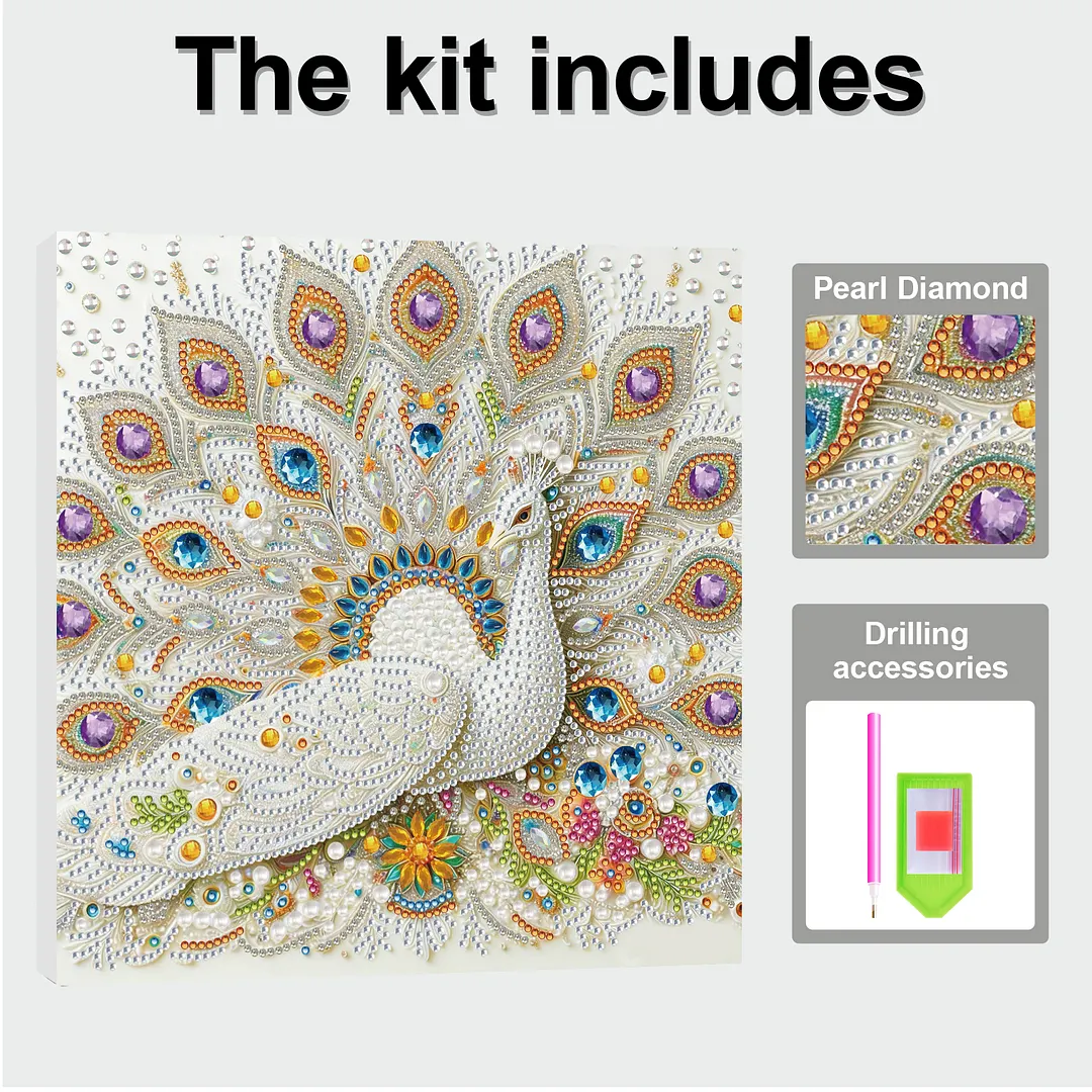 Peacock DIY Special Shape Drill Diamond Art Pearl Painting Kit with Frame 25x25cm Art Craft Pearl Diamond Painting for Adults Beginners Home Decor