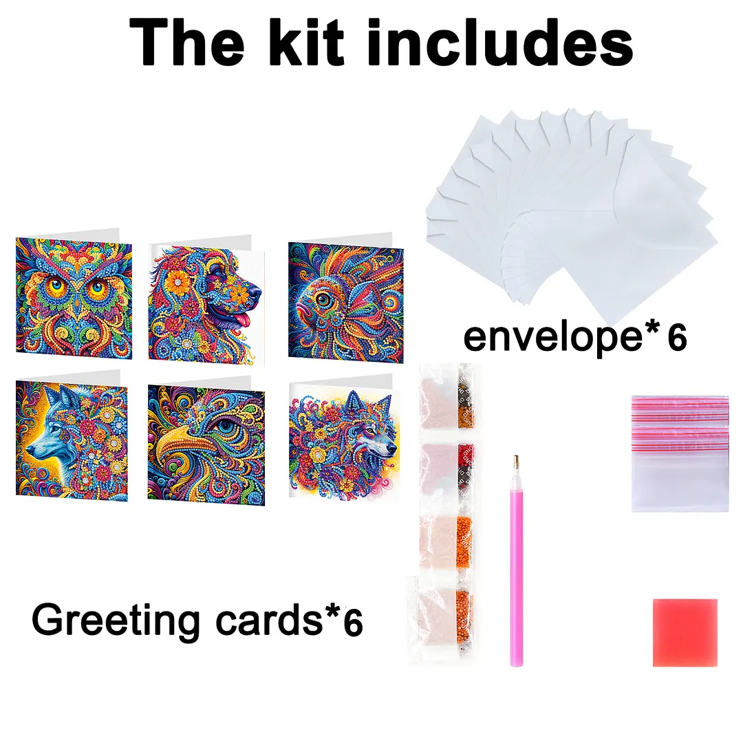 6pcs Mandala Flowers and Animals DIY Diamond Painting Greeting Card Kits with Envelopes Diamond Art Greeting Cards Diamond Art Cards Kits for Adults DIY Crafts Family Friend Gifts