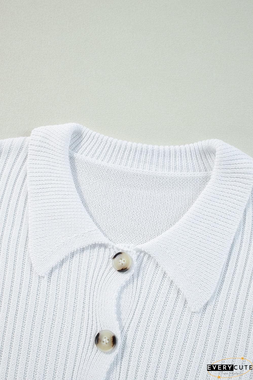 White Collared Button-up Loose Fit Casual Sweater