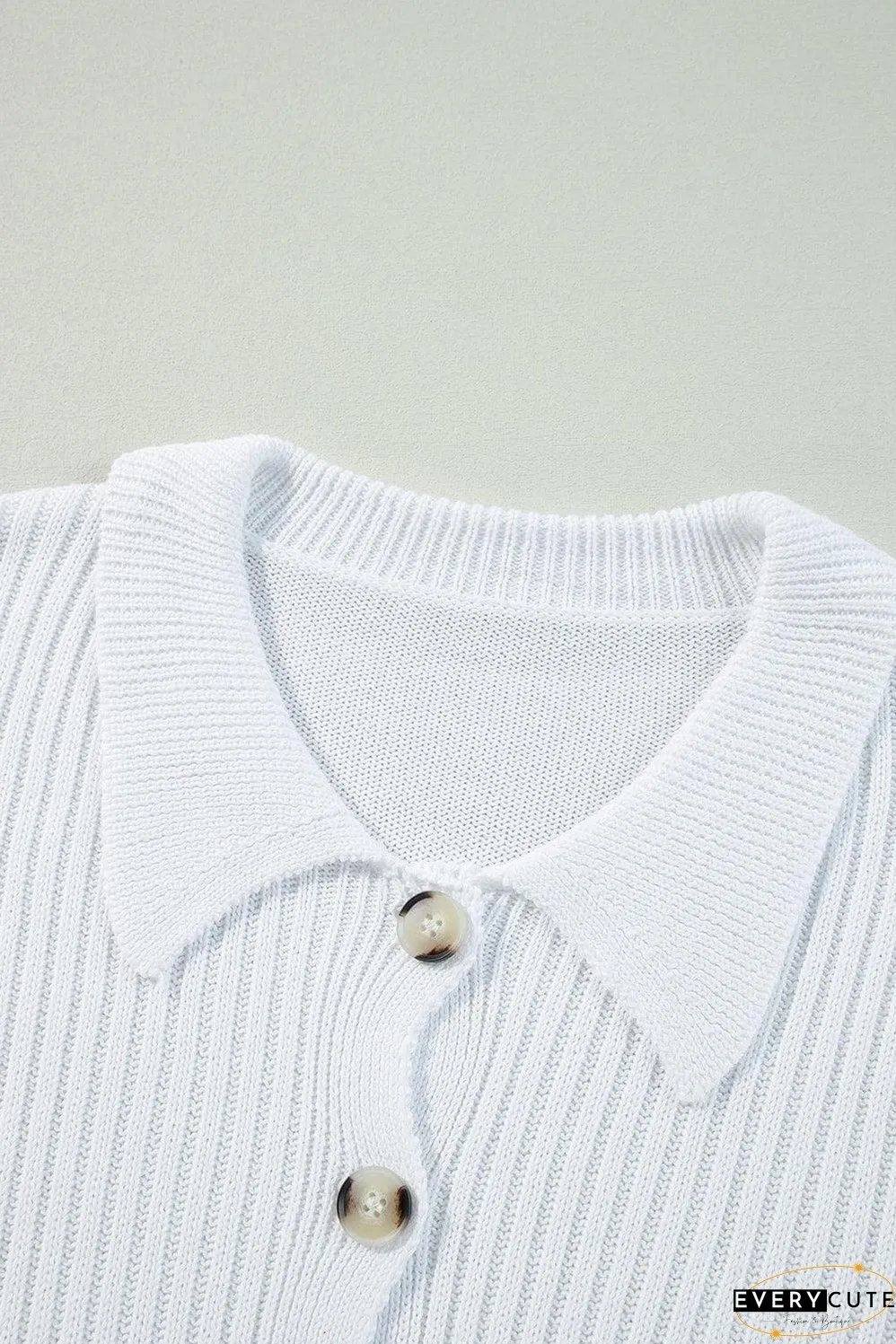 White Collared Button-up Loose Fit Casual Sweater