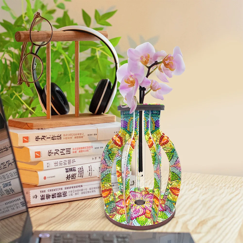 DIY Wood Flower Diamond Painting Flower Vase Ornaments for Home Office Decor