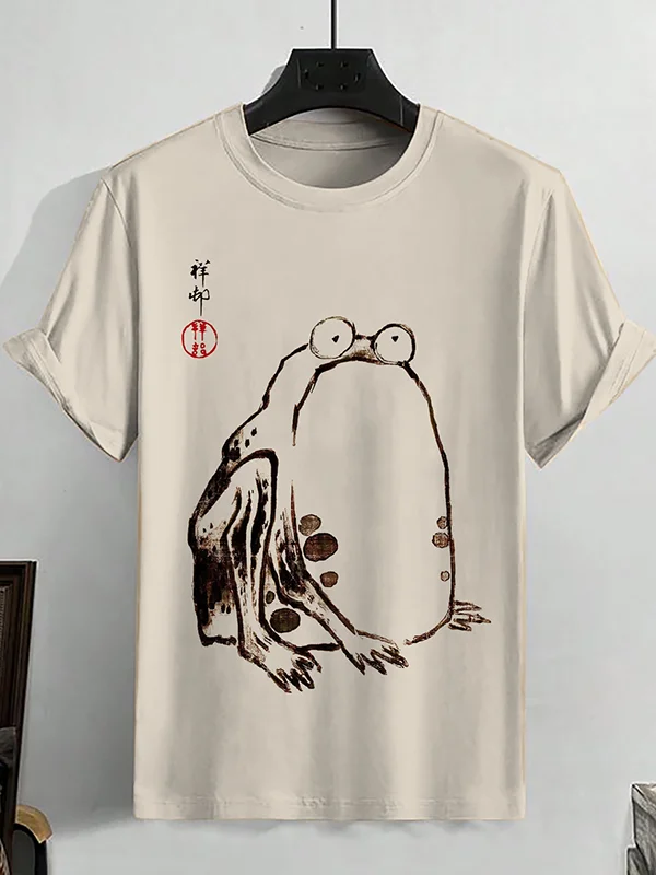 Men's Japanese Art Frog Print Cotton Casual T-Shirt