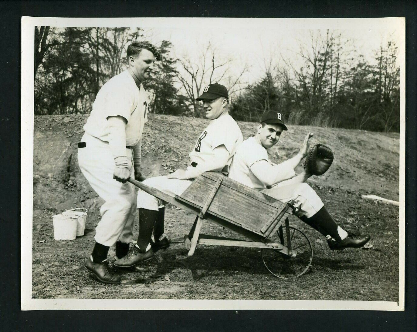 Boston Braves players with wheel barrel circa 1940 's Press Original Photo Poster painting