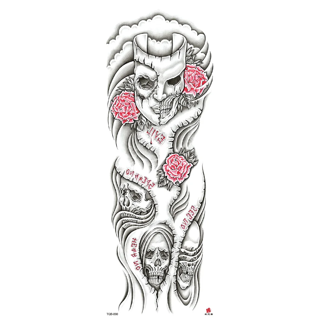 Sdrawing Arm Temporary Tattoos Sleeve for Men Women Realistic Fake Tatoo Warrior Lion Mechanical Skull Wolf Rose Tatto Sticker Totem