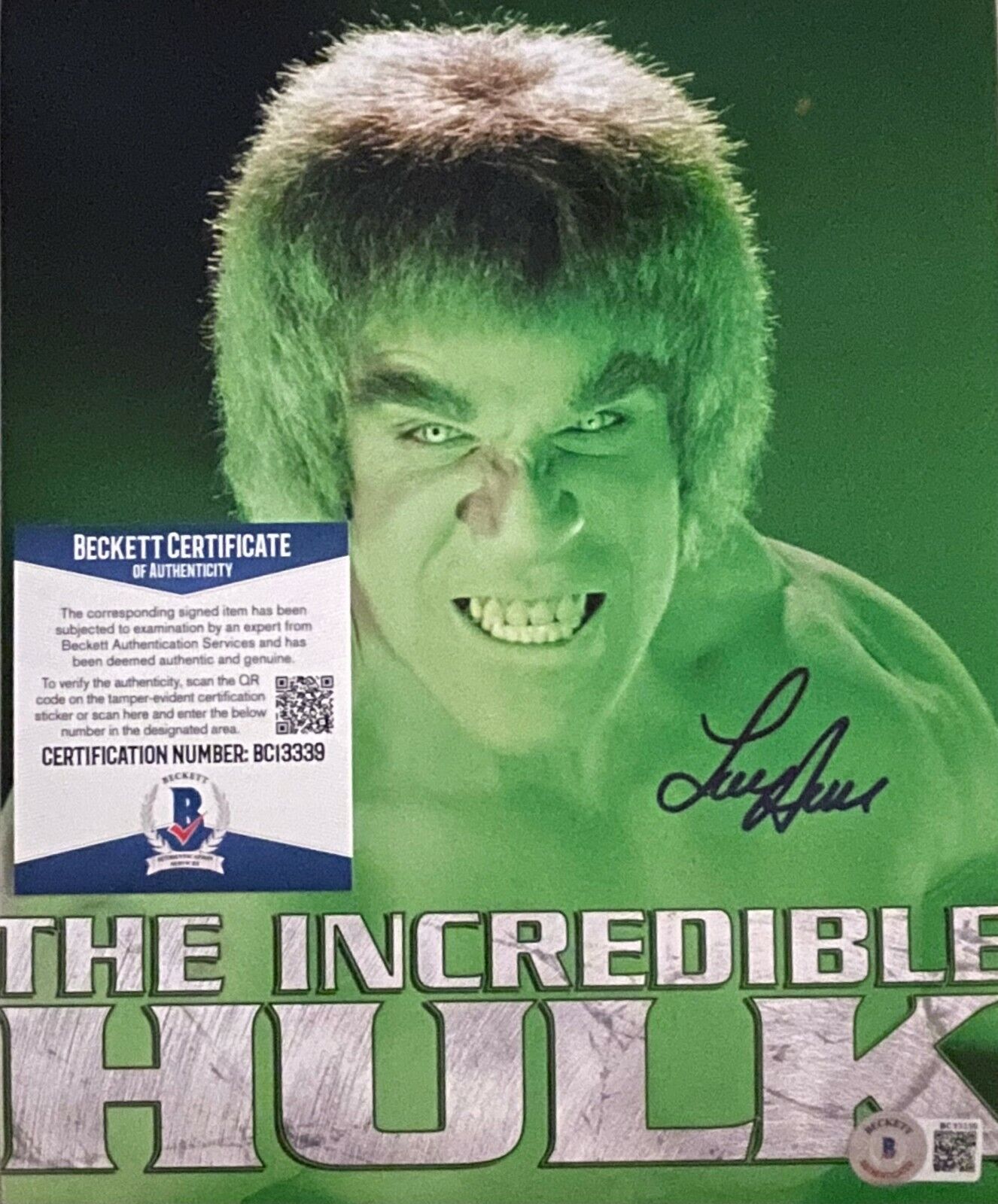 Lou Ferrigno Hulk Original Autographed 8X10 Photo Poster painting w/Beckett COA #23