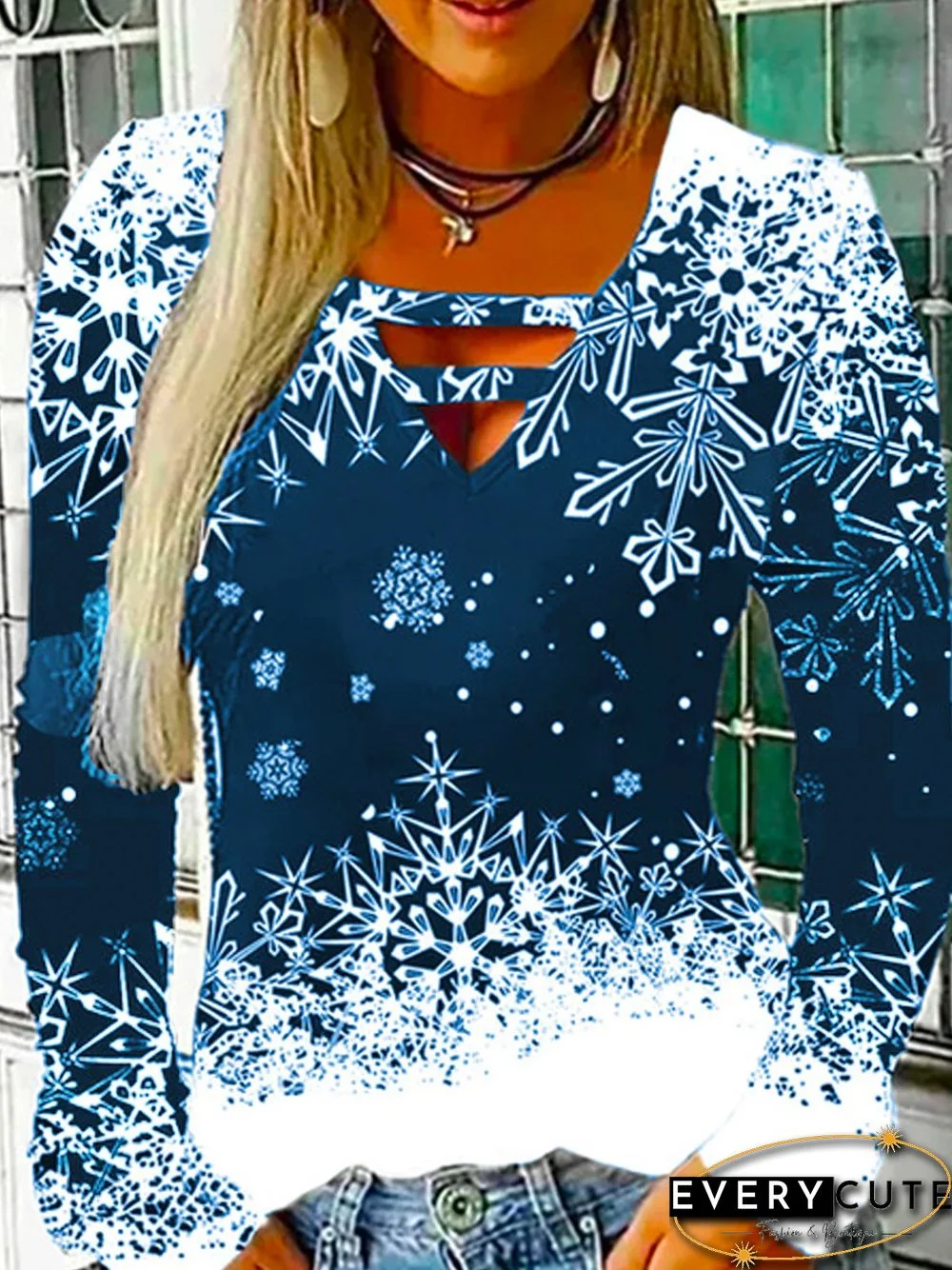 V Neck Cotton Blends T-shirt