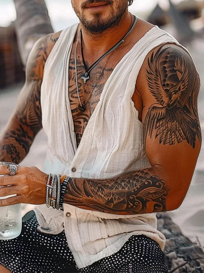 Men'S Casual Solid Color Cotton And Linen Vest 