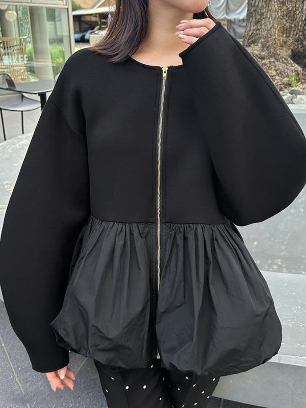 Loose Round Neck Patchwork Ruffled Outerwear