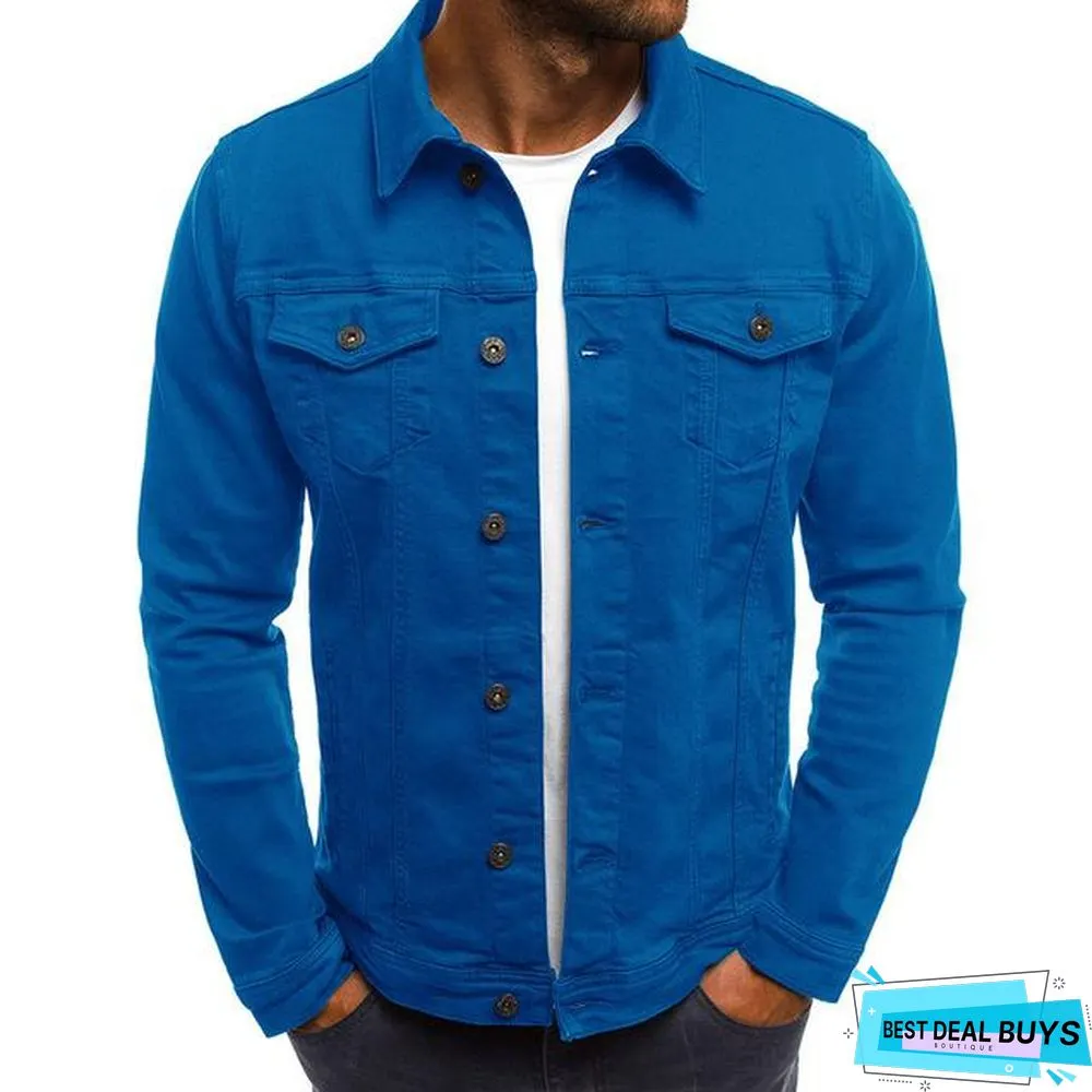 Men's Pure Color Casual Fit Jacket Long Sleeve Bomber Jacket Male Outwear Overcoat Slim Coat