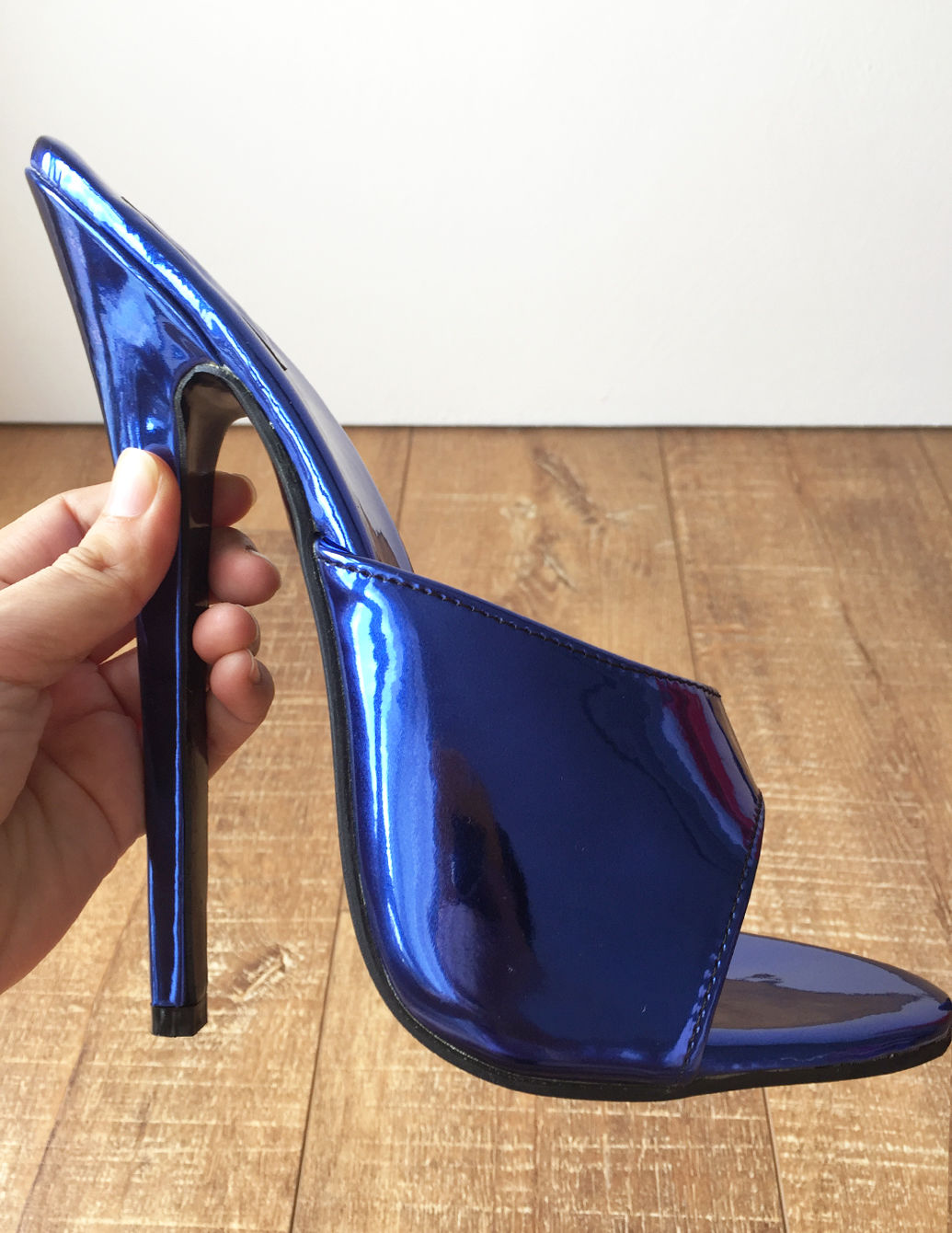 TAAFO 18MULE Blue Metallic Mistress Hi Heel Stiletto Fetish Slipper Slides Mule