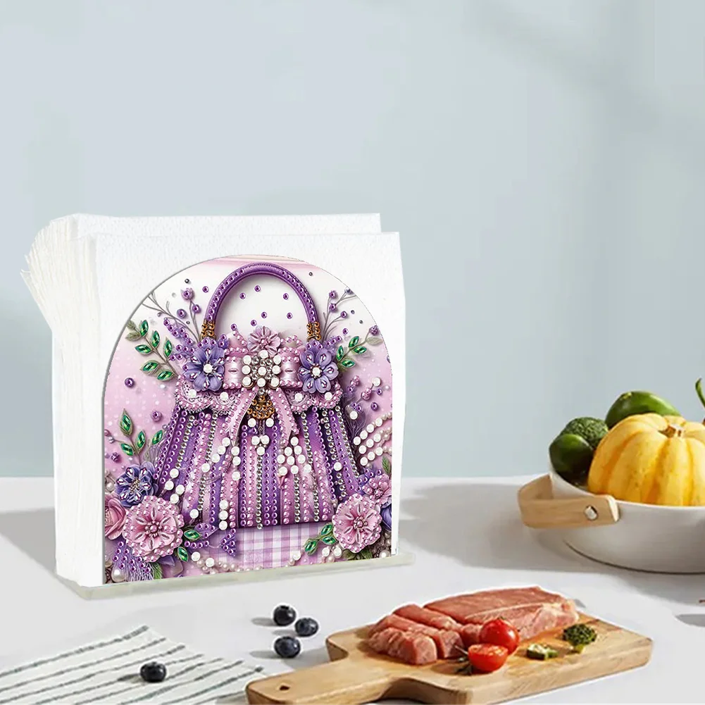 DIY Purple Bag Acrylic Napkin Holder Diamond Painting Kit for Home Table Decor