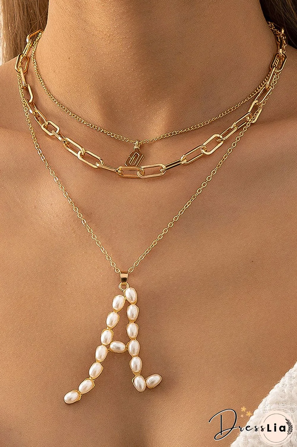 Fashion  Simplicity Letter Solid Split Joint Necklaces