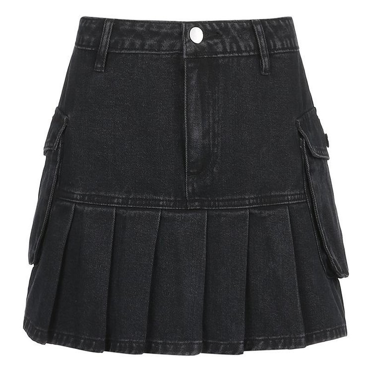 Vintage Black Denim Short Skirt - Modakawa Modakawa