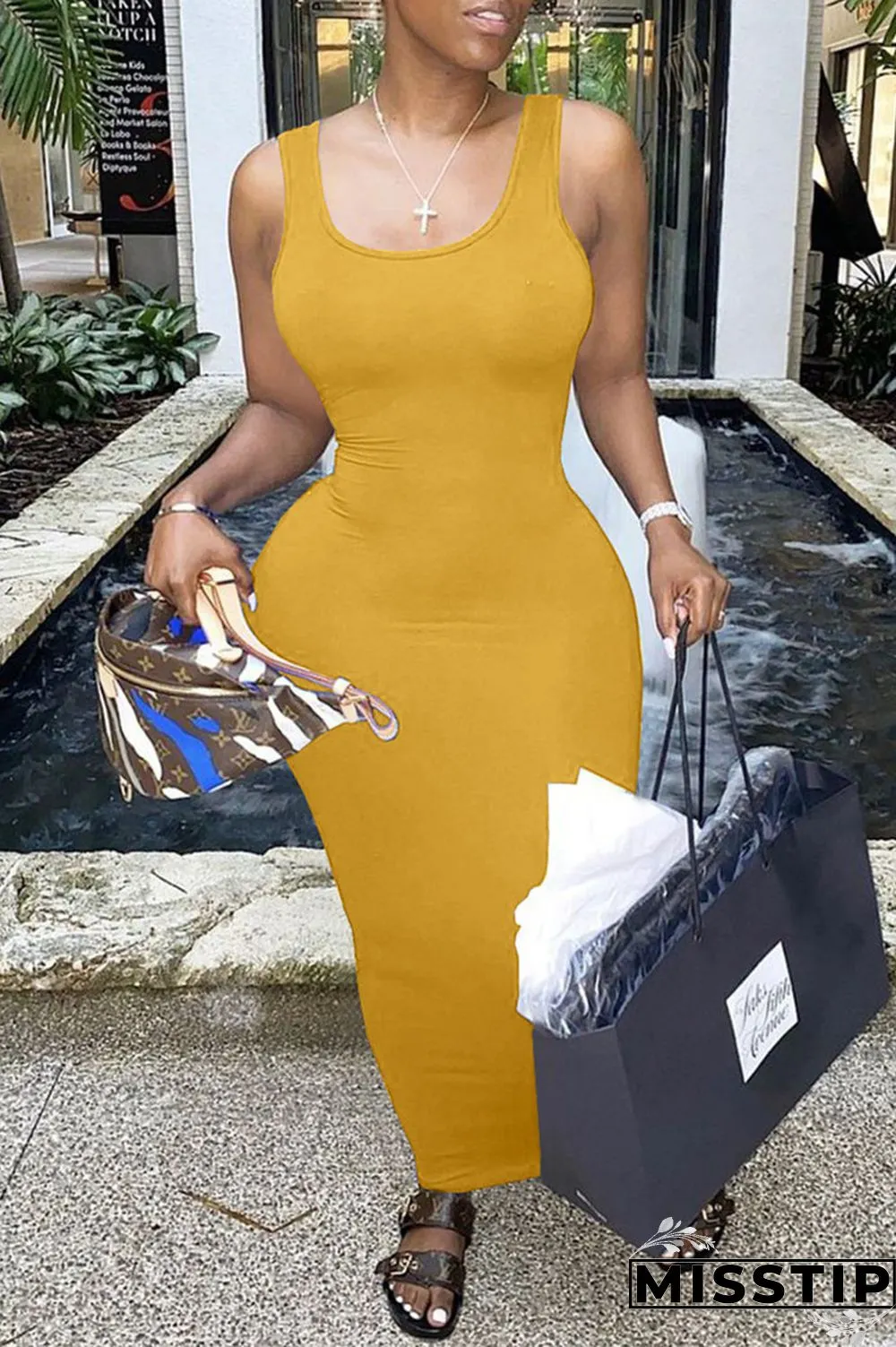 Blue Sexy Casual Solid Basic U Neck Vest Dress Dresses