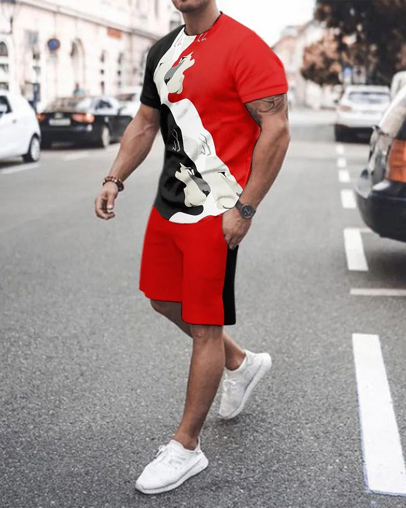 Abstract Animal Pattern Contrast Printing Casual Suit