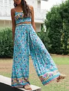 Floral Printed Wide Leg Two-Piece Suits