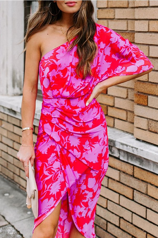 One-shoulder Print Midi Dress - Shop Trendy Women's Clothing | LoverChic